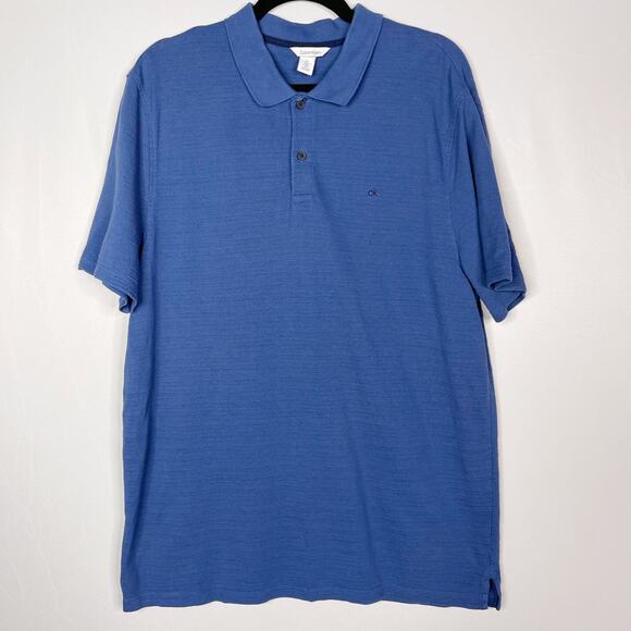 Calvin Klein Mens Large L Blue Lightweight Textured Polo Shirt Short Sleeve - Picture 1 of 7